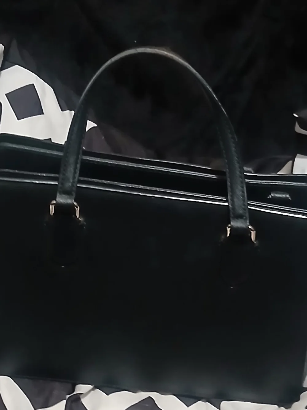 kate spade black leather structured tote with gold hardware